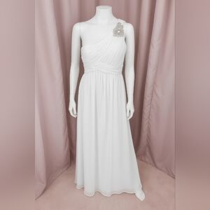 Calvin Klein Women's White Chiffon Pleated One Shoulder Empire Dress 10